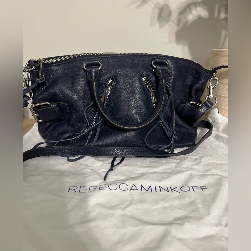 Rebecca Minkoff Navy Leather Satchel with Crossbody Strap